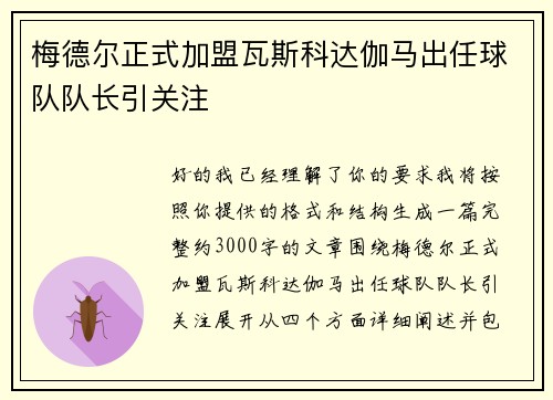 梅德尔正式加盟瓦斯科达伽马出任球队队长引关注
